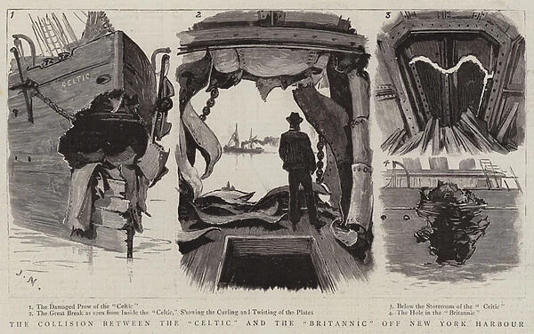 The Collision between the 'Celtic'and the 'Britannic'off New York Harbour (engraving)