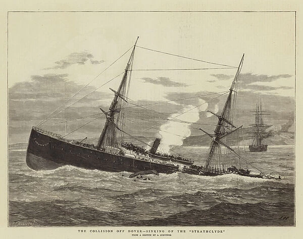 The Collision off Dover, Sinking of the 'Strathclyde'(engraving)