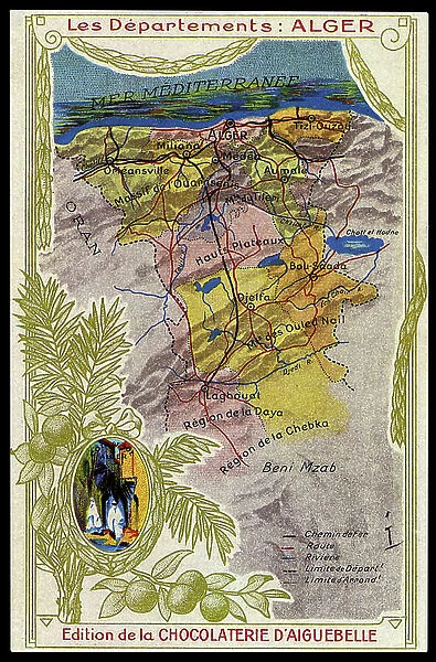 Colonialism: mapping of the Algiers region (chromolithograph)