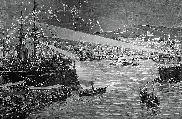 The Columbus Celebration in Genoa, Italy, woodcut circa 1871