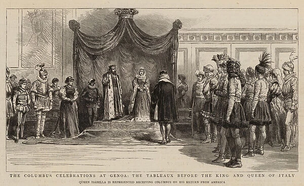 The Columbus Celebrations at Genoa, the Tableux before the King and Queen of Italy (engraving)