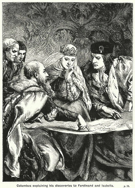 Columbus explaining his discoveries to Ferdinand and Isabella (engraving)