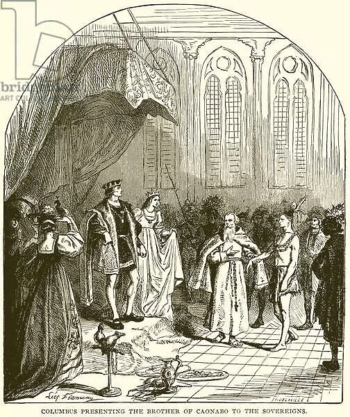 Columbus presenting the Brother of Caonabo to the Sovereigns (engraving)