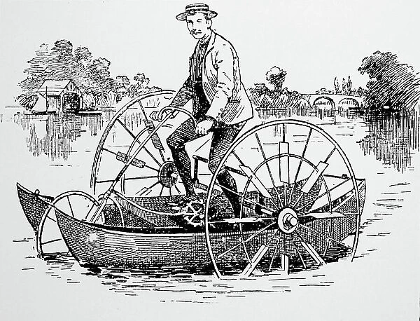A combination tricycle and boat for use on land or water, 1850