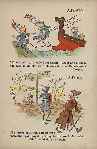 Comic Early English History: Danes and King Alfred (colour litho)