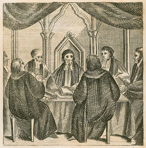 Committee of bishops and divines composing the liturgy of the Church of England, 16th Century (engraving)