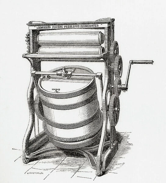 A compund rotary washing machine with rollers for wringing or mangling, 1862