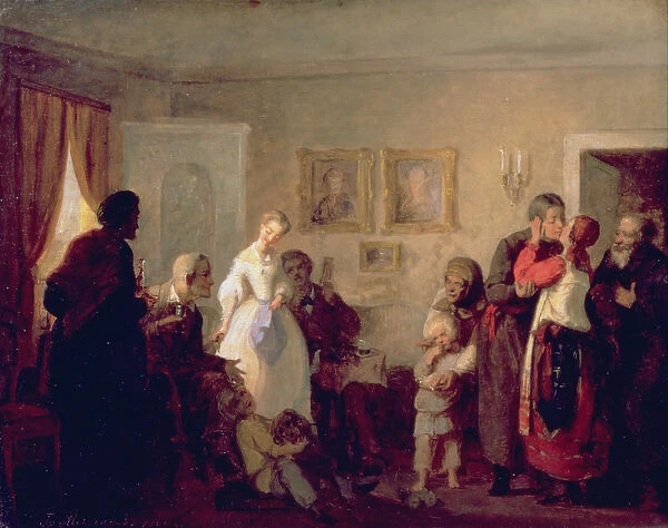 Congratulating the Newly-Weds in a Manor House, 1860 (oil on canvas)