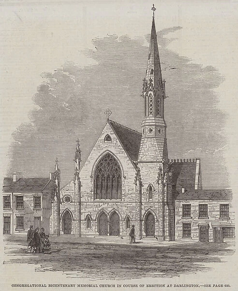 Congregational Bicentenary Memorial Church in Course of Erection at Darlington (engraving)