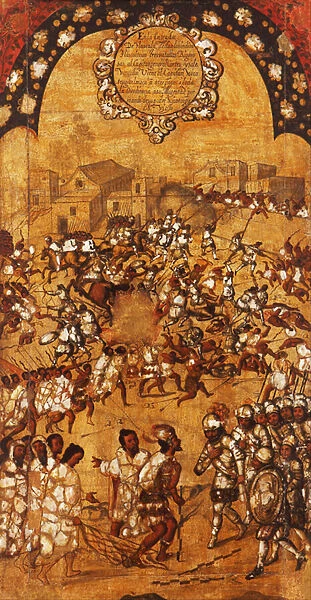 The Conquest of Mexico, Panel V, c. 1696-1715 (paint on wood)
