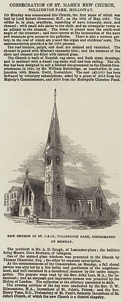 Consecration of St Marks New Church, Tollington Park, Holloway (engraving)