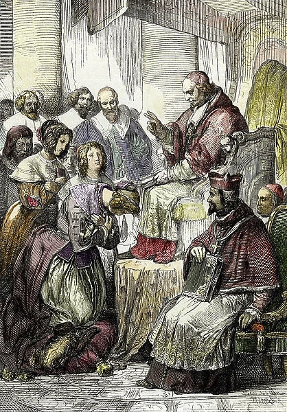The conversion to Catholicism of Christine Queen of Sweden (drawing)