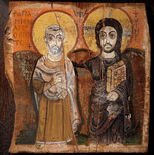 Coptic Art: 'Christ and Abbe Mena'Saint Menas (Minas, Mina, Mena