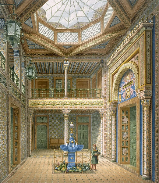 Copula style ceiling, design for the entrance hall to Wilhelma, 1837 (colour litho)
