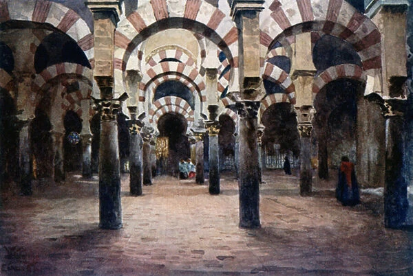 Cordoba, interior of the Mesquita (colour litho)