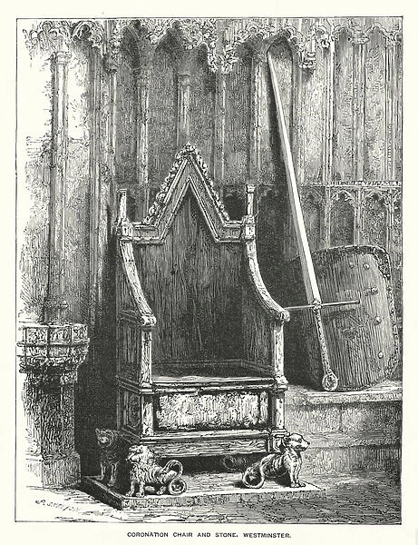 Coronation chair and stone, Westminster (engraving)