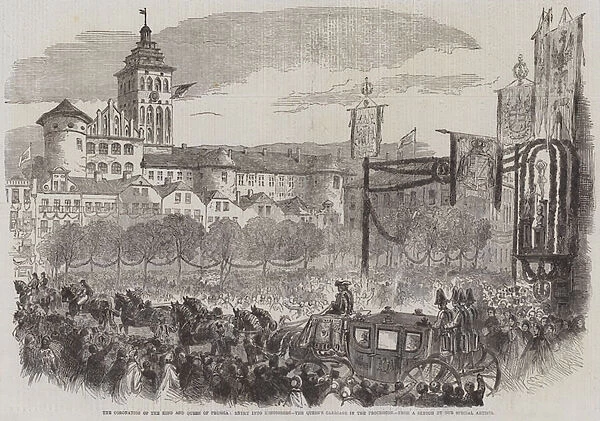 The Coronation of the King and Queen of Prussia, Entry into Konigsberg, the Queens Carriage in the Procession (engraving)