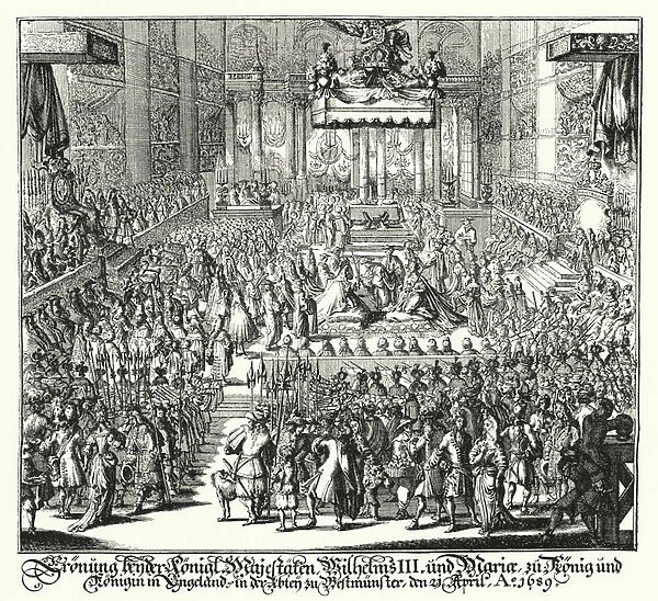 Coronation of King William III and Queen Mary in Westminster Abbey, 1689 (engraving)