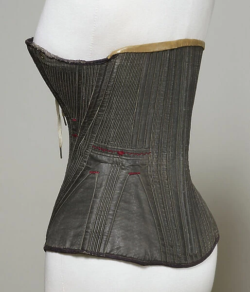 Corset (view D), 1840-50 (cotton, metal, leather & satin)