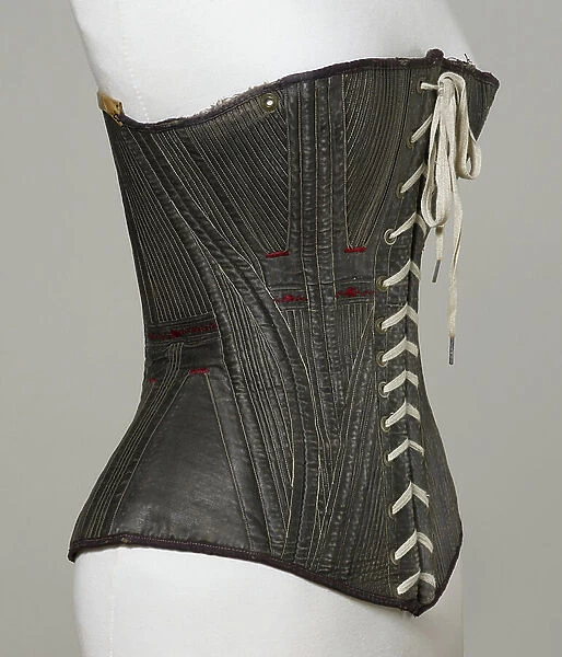 Corset (view H), 1840-50 (cotton, metal, leather & satin)