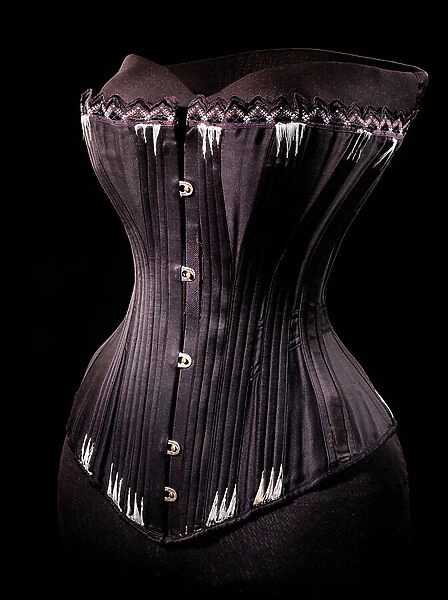 COSTUME: SOCIAL HISTORY: corset, Fitu Corset Company, Scotland, Glasgow, c. 1893-1897 (cotton, metal, silk)