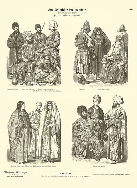Costumes of Central Asia, late 19th Century (engraving)