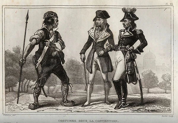Costumes under the Convention. Engraving from 1859 in 'Le Monde