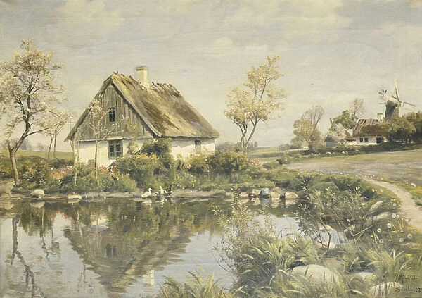 A Cottage by a Pond, 1925 (oil on canvas)
