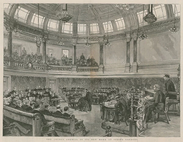 The County Council in its new home at Spring Gardens, London (engraving)