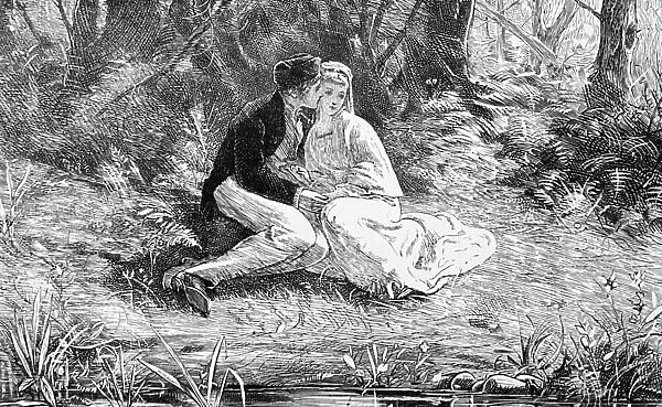 A couple courting, 1865 (engraving)