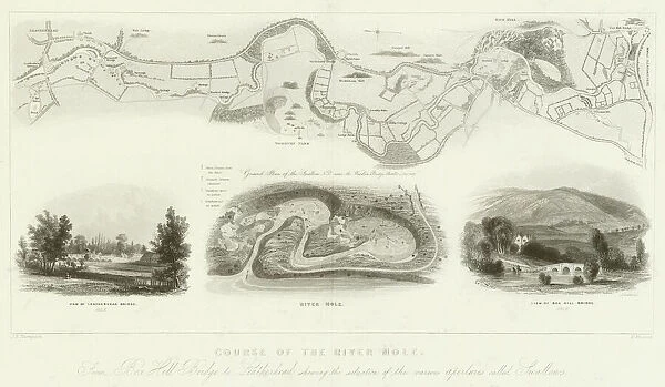Course of the River Mole, from Box Hill Bridge to Leatherhead shewing the situation of the various... (engraving)