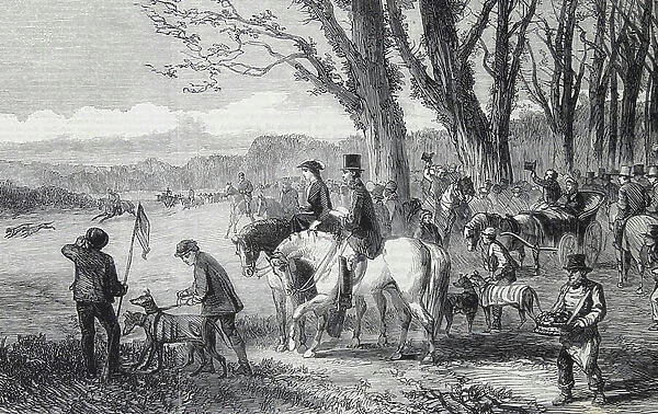 A coursing meet at Hampton Court Park, 1860 (engraving)