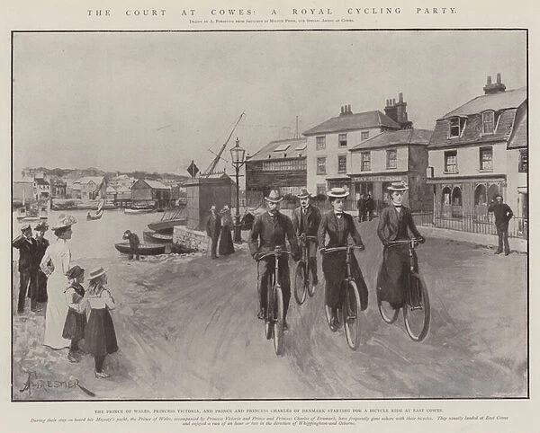 The Court at Cowes, a Royal Cycling Party (litho)