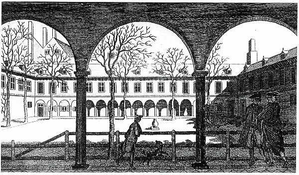 Courtyard of Gresham College. 18th century (engraving)