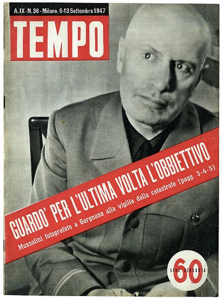 Cover of the illustrated periodical Tempo, Year IX-N. 36- Aldo Palazzi, Milan, 6-13 September 1947 (print)