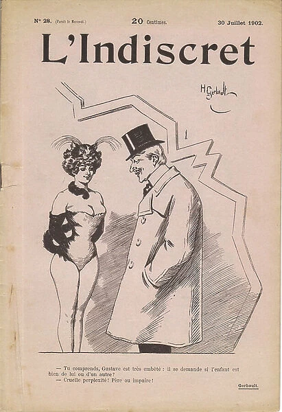 Cover of ' L'Indiscret', Satirique en N & B, 1902_7_30: Dance, Adultere, Paternite - Illustration by H. Gerbault (1863-1930)