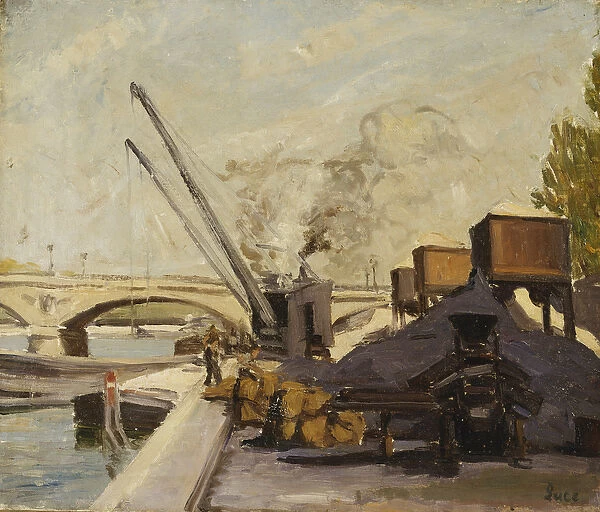 Cranes on the Seine; Grues sur la Seine, (oil on canvas)