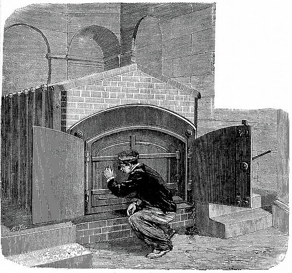 Cremation: furnace of the type to be installed in the Pere la Chaise crematorium, Paris, France. Illustration published in 1888 while the building was under construction. Engraving