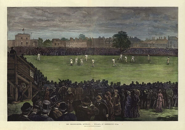 The Cricket Match, Australia v England, at Kennington Oval (coloured engraving)