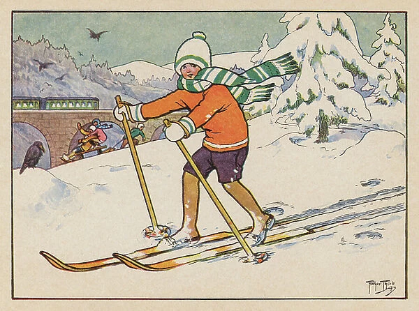 Cross-country skiing (colour litho)