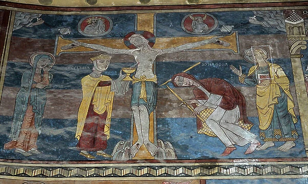 The Crucifixion Frescoes of the end of the 13th century Voute du Chorus de l'Eglise Saint Laurent, Panjas, Gers