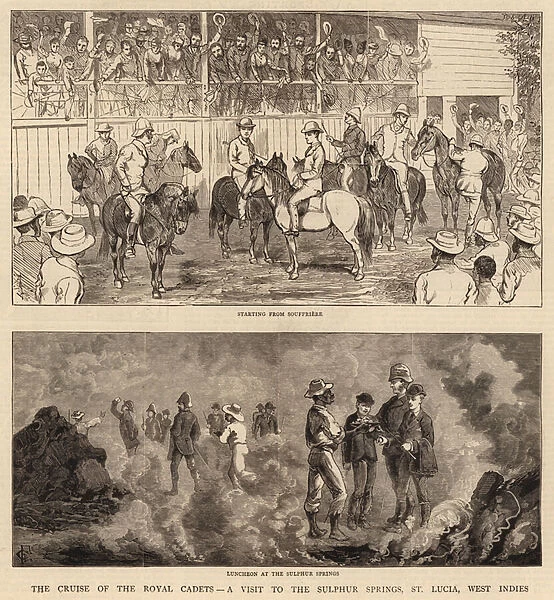 The Cruise of the Royal Cadets, a Visit to the Sulphur Springs, St Lucia, West Indies (engraving)