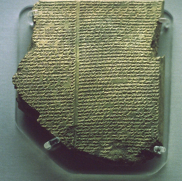 Cuneiform tablet with Gilgamesh Flood Epic, Babylonian, Southern Iraq (displayed at the British Museum) 17th century BC (object)