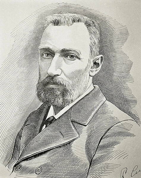 CURIE, Pierre (1859-1906). French physicist. Portrait of 1898. Engraving
