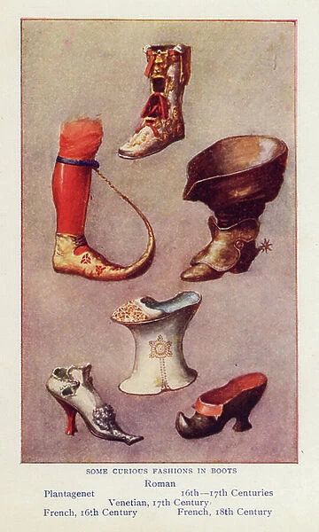 Some Curious Fashions in Boots (colour litho)