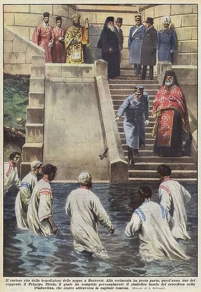 The curious rite of the blessing of the waters, in Bucharest (colour litho)