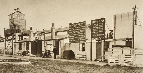 The Customs Office at London Airport in 1925 (sepia photo)