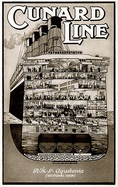 Cutaway of the liner Aquitania, c.1920 (illustration)