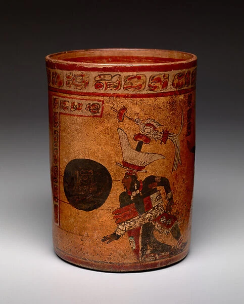 Cylindrical vessel with ball game scene, Late Classic period, c. 682-701 (ceramic)