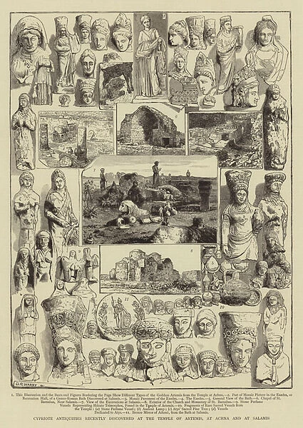 Cypriote Antiquities recently discovered at the Temple of Artemis, at Achna and at Salamis (engraving)
